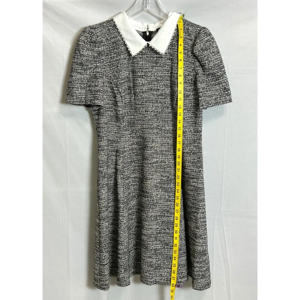 Karl Lagerfeld Paris Tweed Mini Dress Black Whte Faux Pearl Short Puff Sleeve 12 - Picture 5 of 16